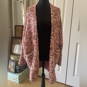 Umgee |  Pink Nubby Knit Long Sleeve Open Front Cardigan. Size XL